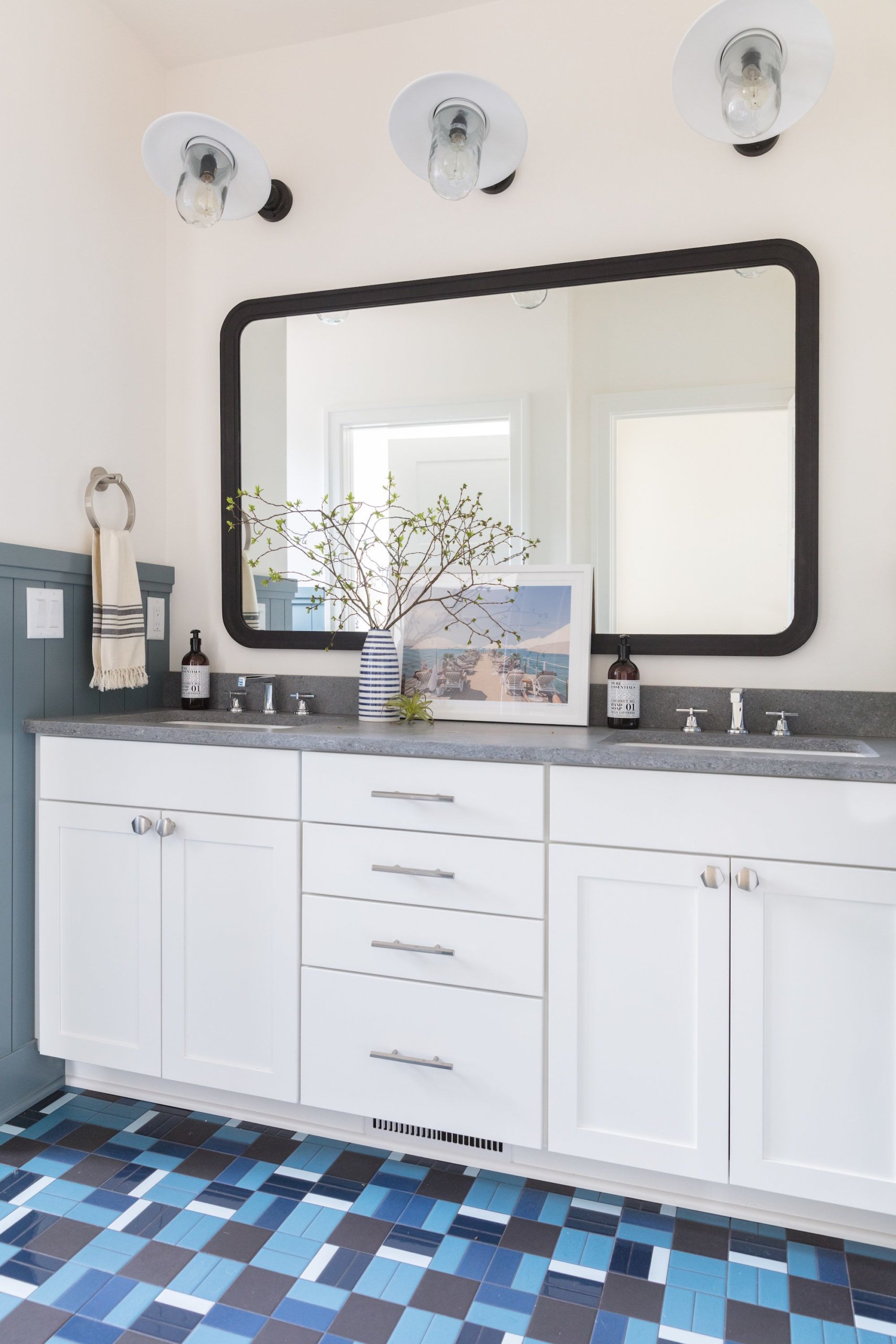 Blue Fireclay Tile in a vacation home powder room