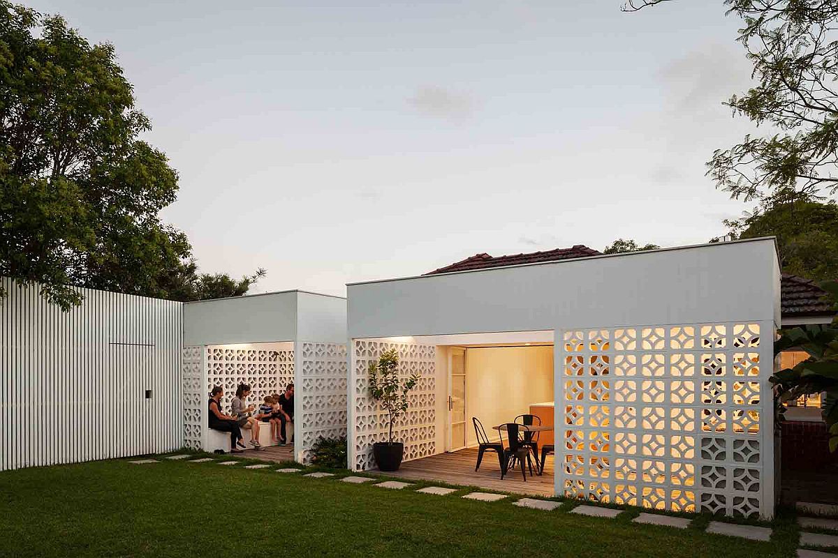 Creative use of breeze blocks shape the rear extension of the contemporary home