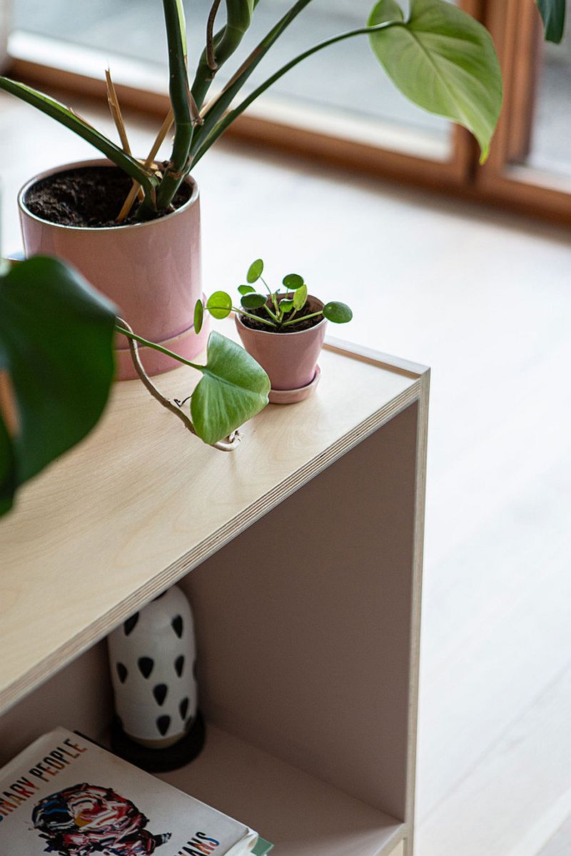 Decorating the wooden table with plants