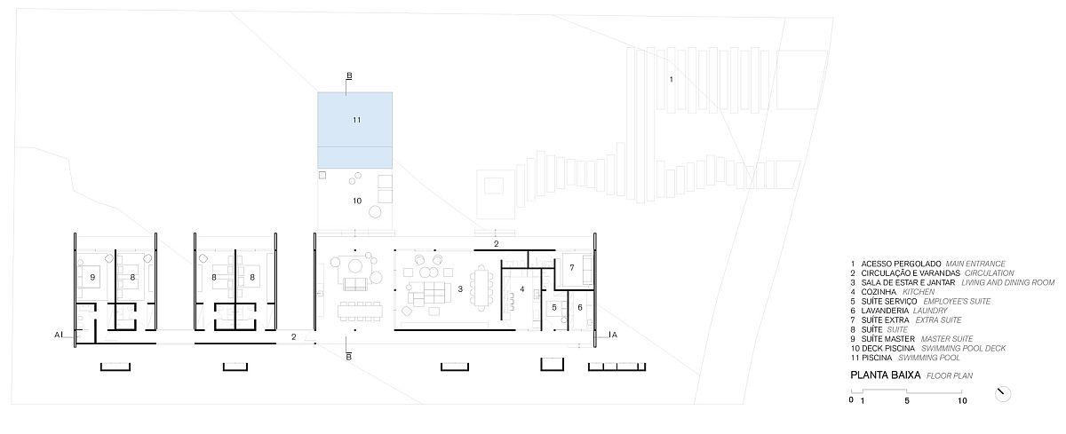 Floor plan of Brazilian home in glued laminated eucalyptus wood