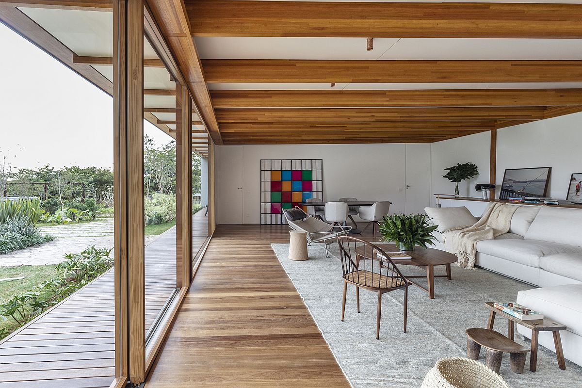 Glued laminated eucalyptus wood is used extensively throughout the house