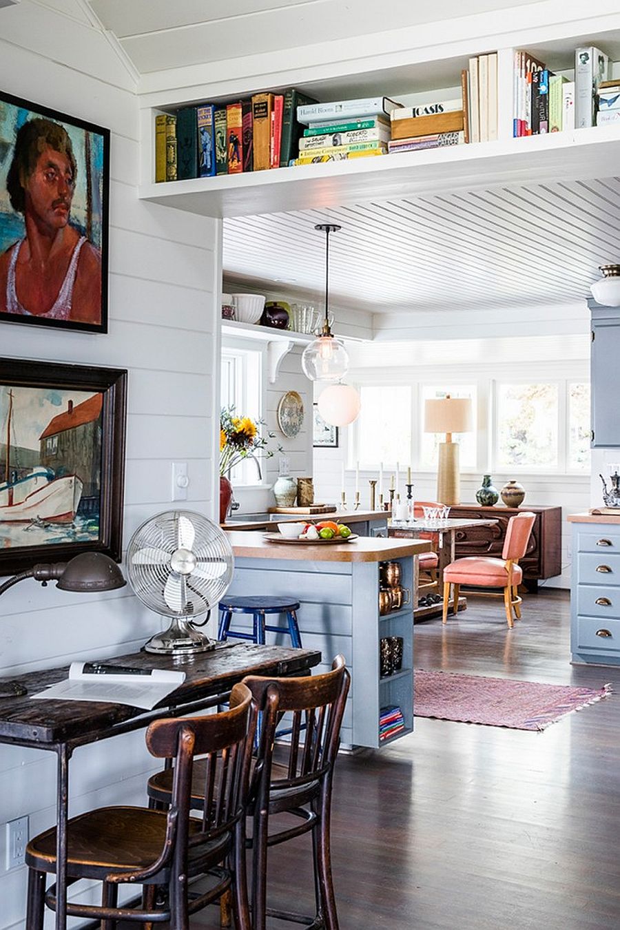 Kitchen, home workspace and living area of the home on Vashon Island