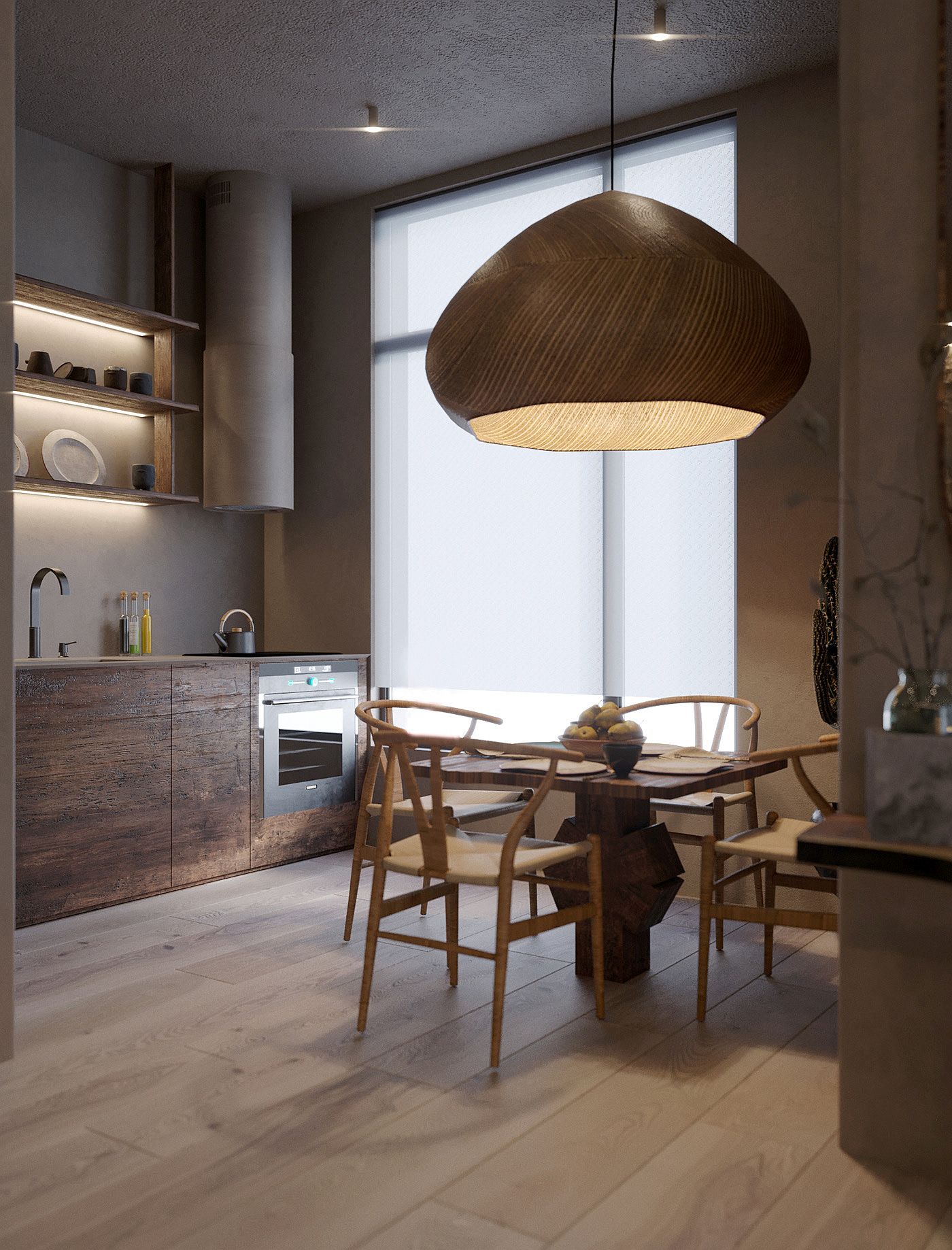 Kitchen in wood is space-savvy and modern at the same time