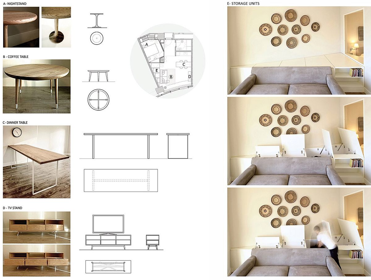 Look at the revamped interior of the apartment with a modular sofa in bluish-gray