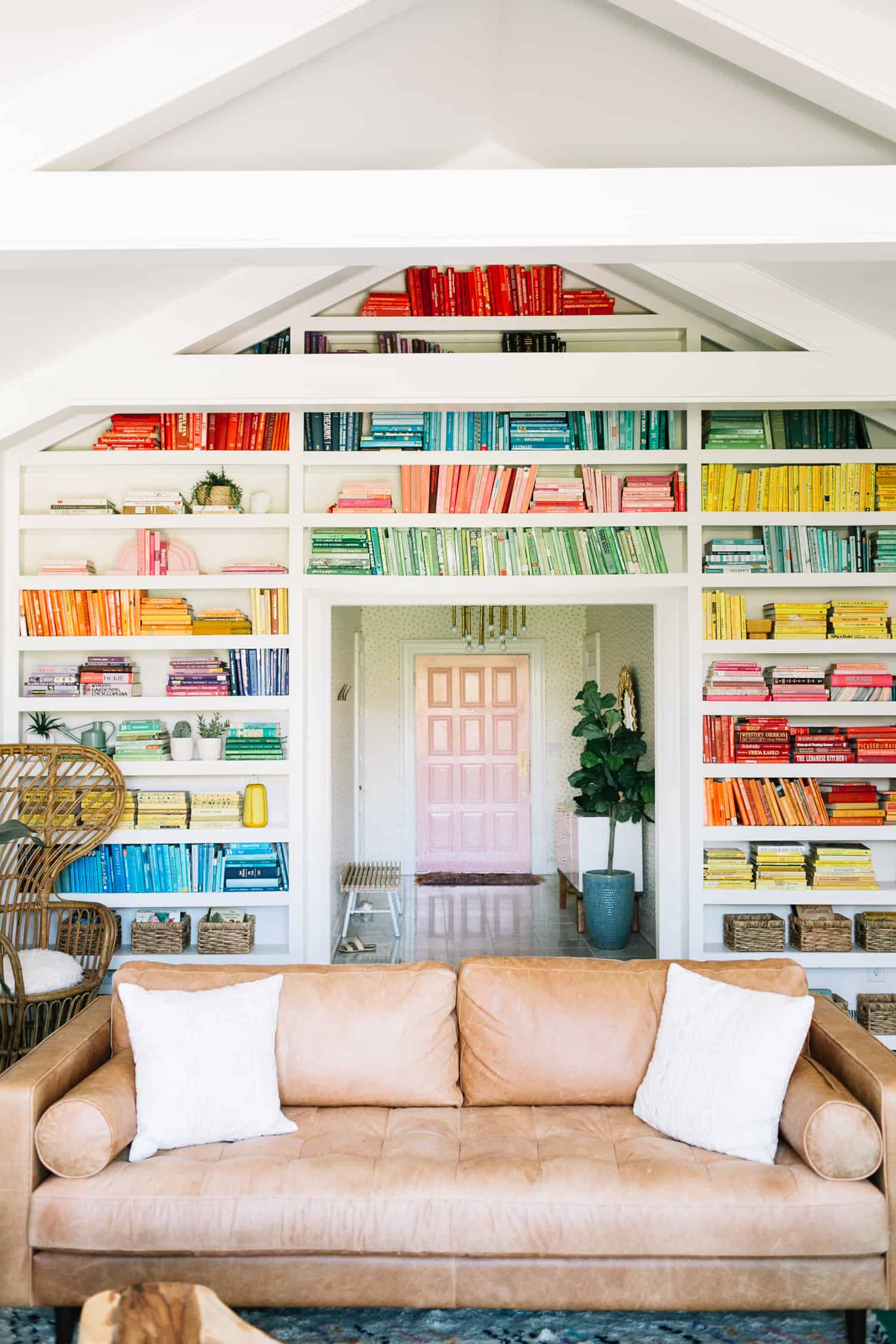 Rainbow bookshelf from A Beautiful Mess