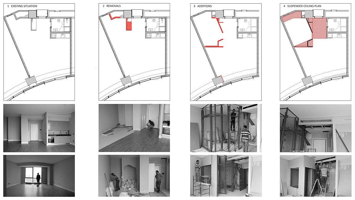 Renovation of the 45 square meter apartment was carried out to create a more spacious interior