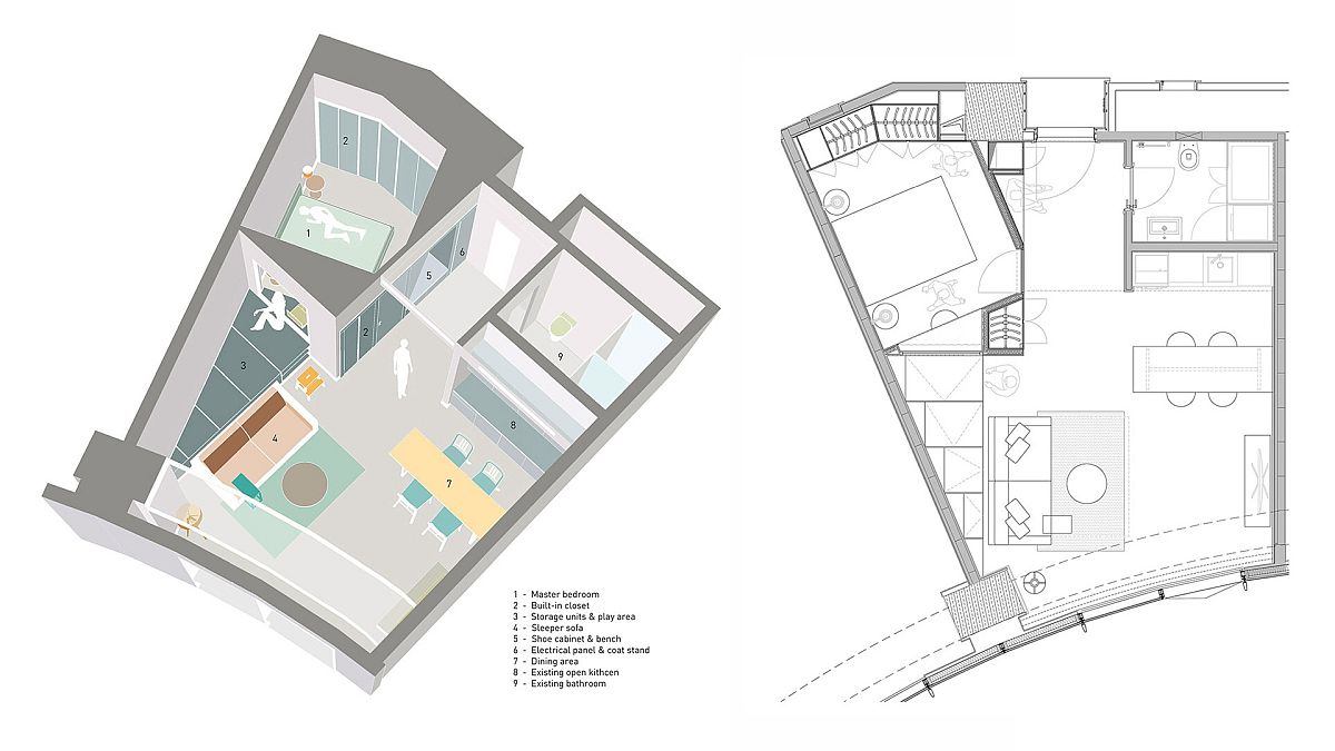 Revamped floor plan of the tiny apartment in Turkey