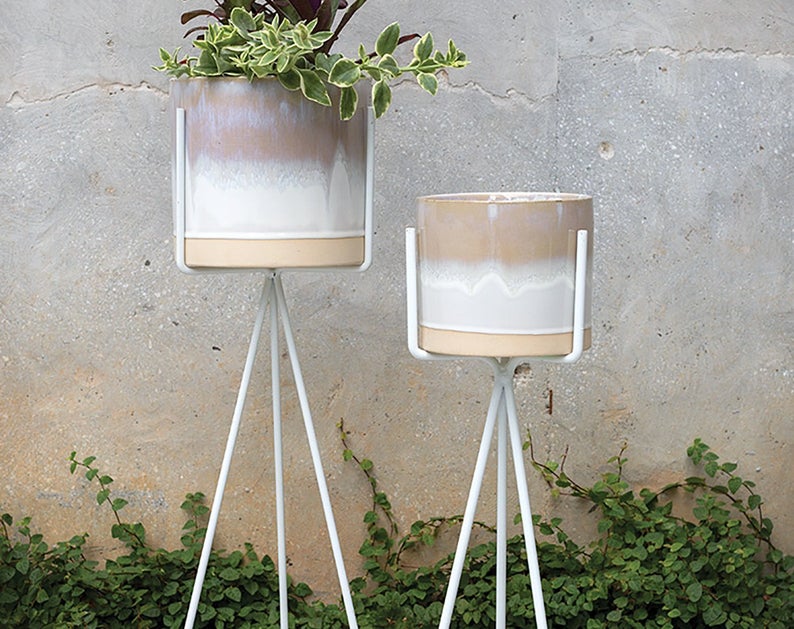 Ceramic and metal plant stands from Etsy shop Bohemia Goods