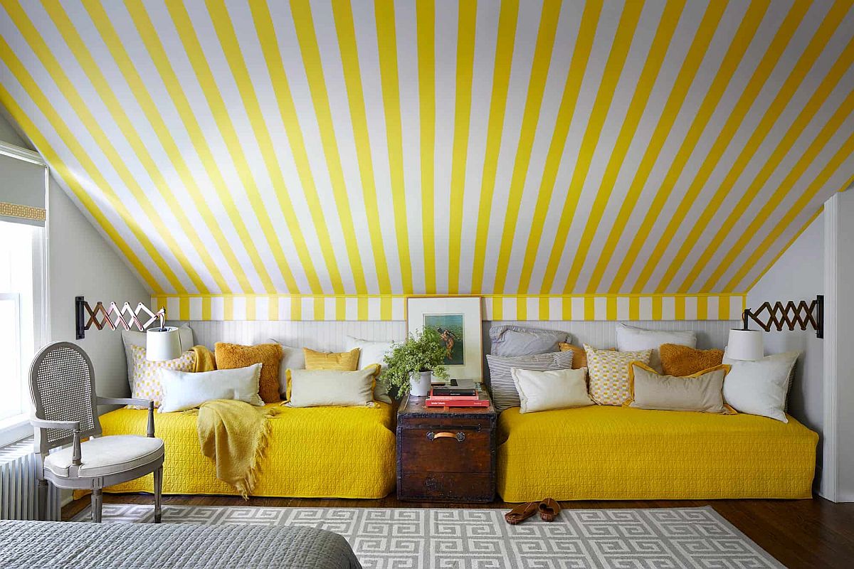 Even the bedroom ceiling could use a bit for yellow for a brighter and trendier look!