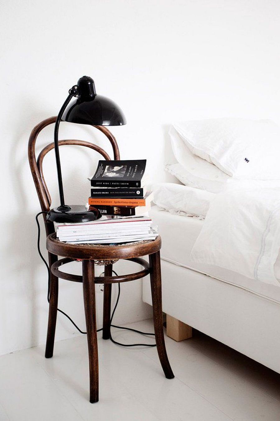 Finding new purpose for that old chair as a nightstand