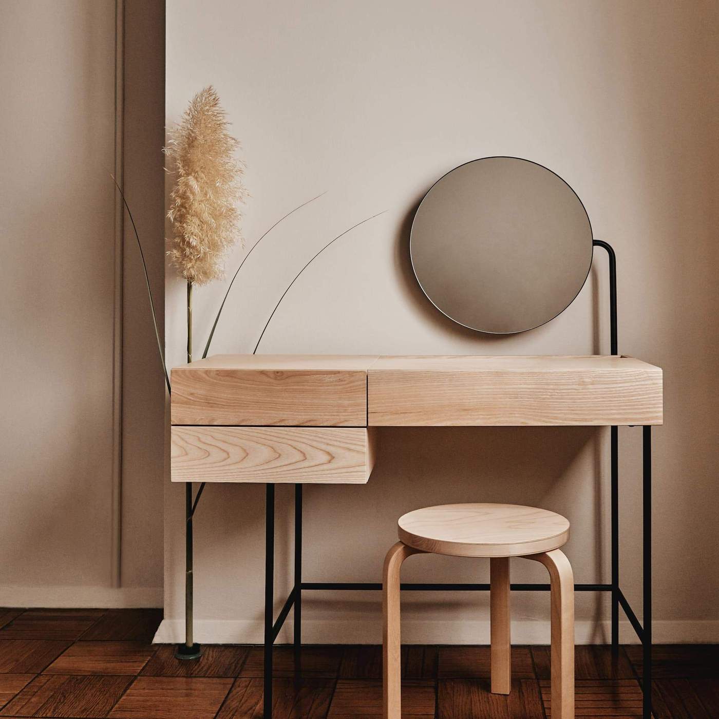 Minimalist vanity in natural wood