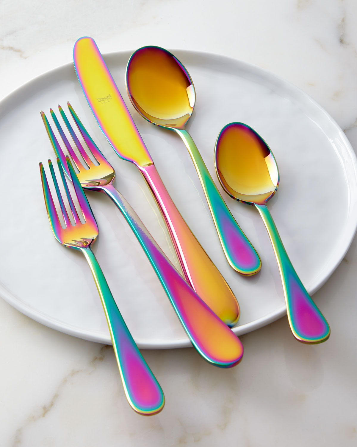 Rainbow iridescent flatware by Mepra