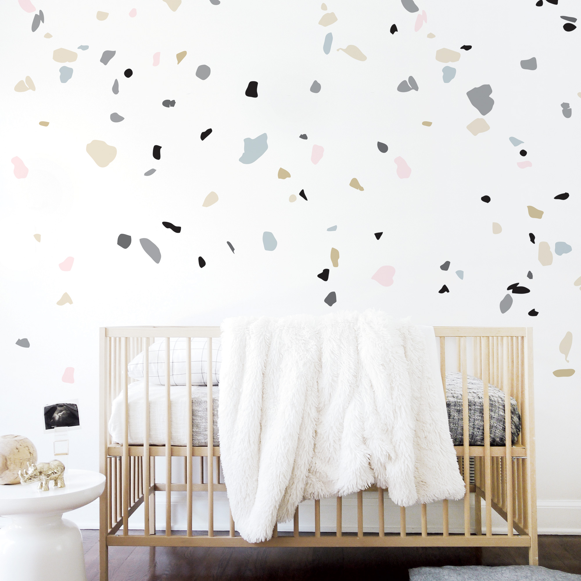 Terrazzo wall decals in a modern nursery