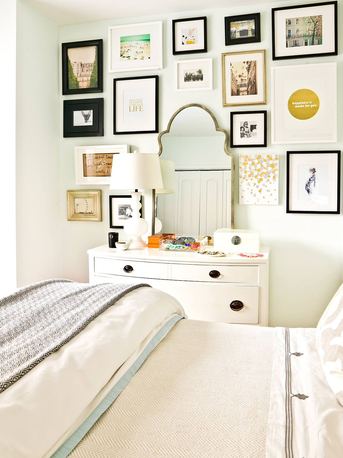 Using the space around the dressing mirror in the bedroom for a lovely gallery wall