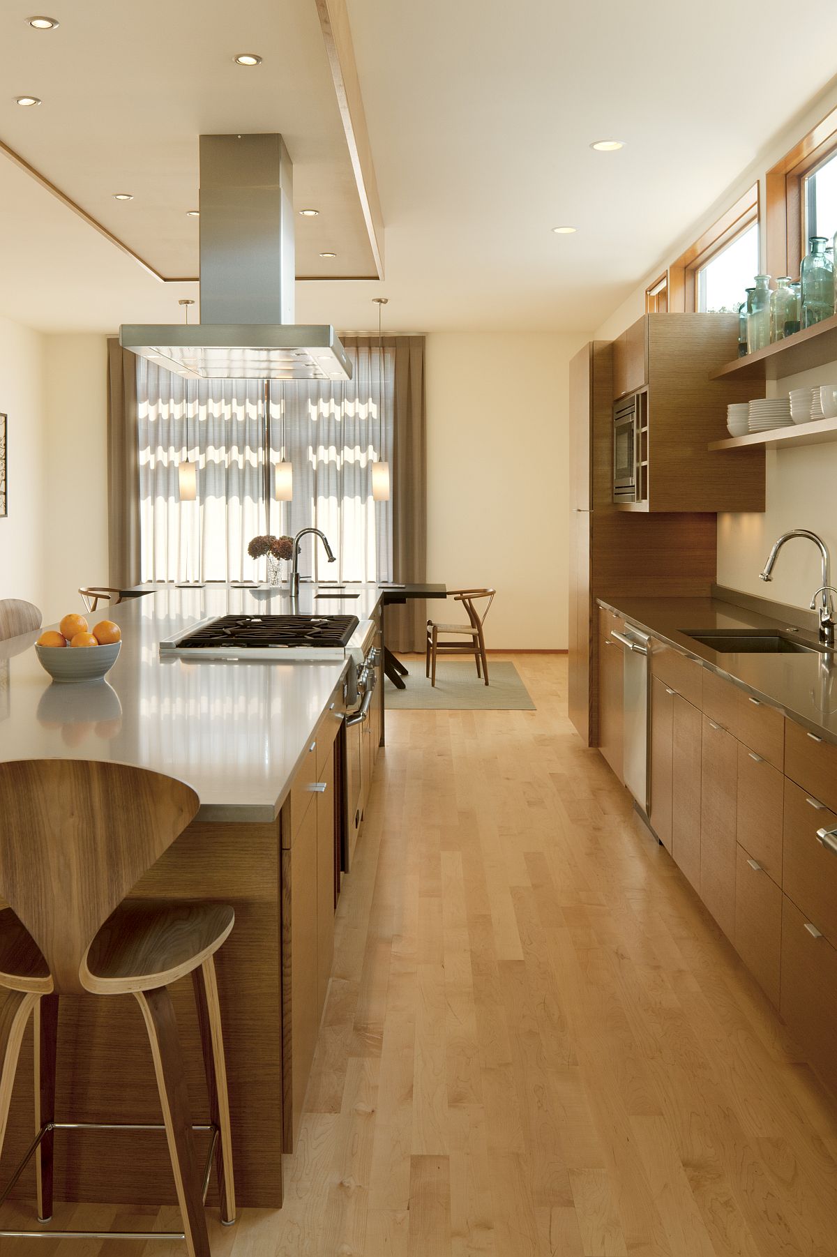 Wood and white along with beige create a kitchen where accent colors really stand out