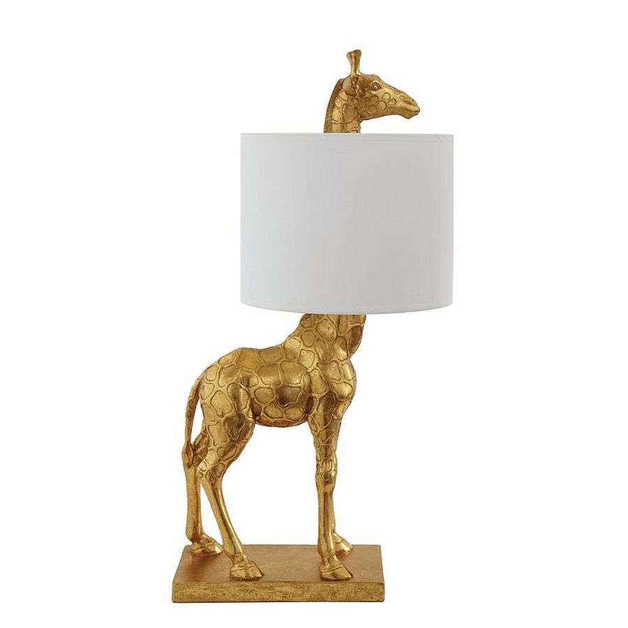 Chic table lamp with golden finish in the form of a giraffe