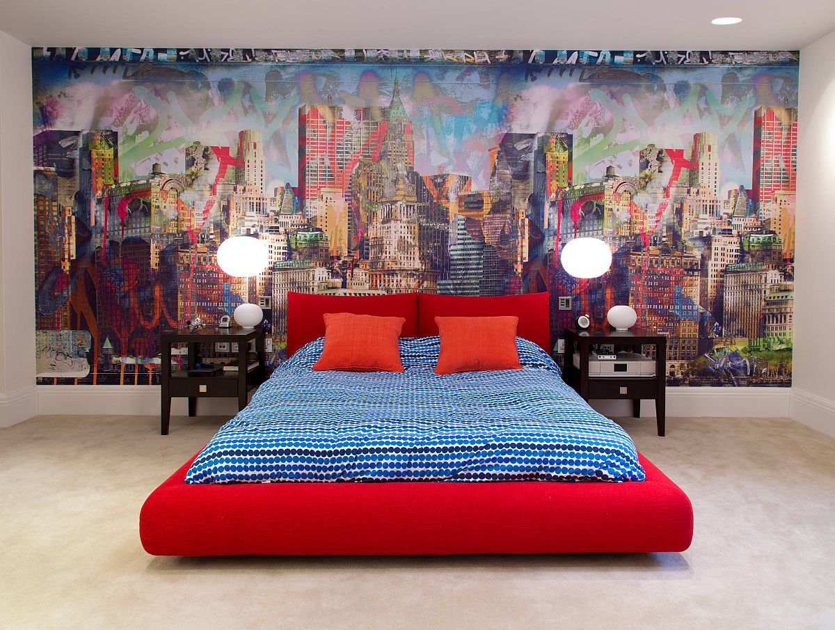 Dashing-platform-bed-in-red-for-urban-boys-bedroom-with-streetscape-in-the-backdrop-55532