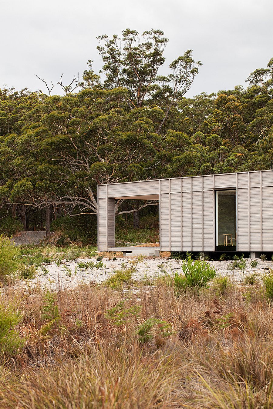 Elevated design of the prefab ensures it leaves the landscape as untouched as possible