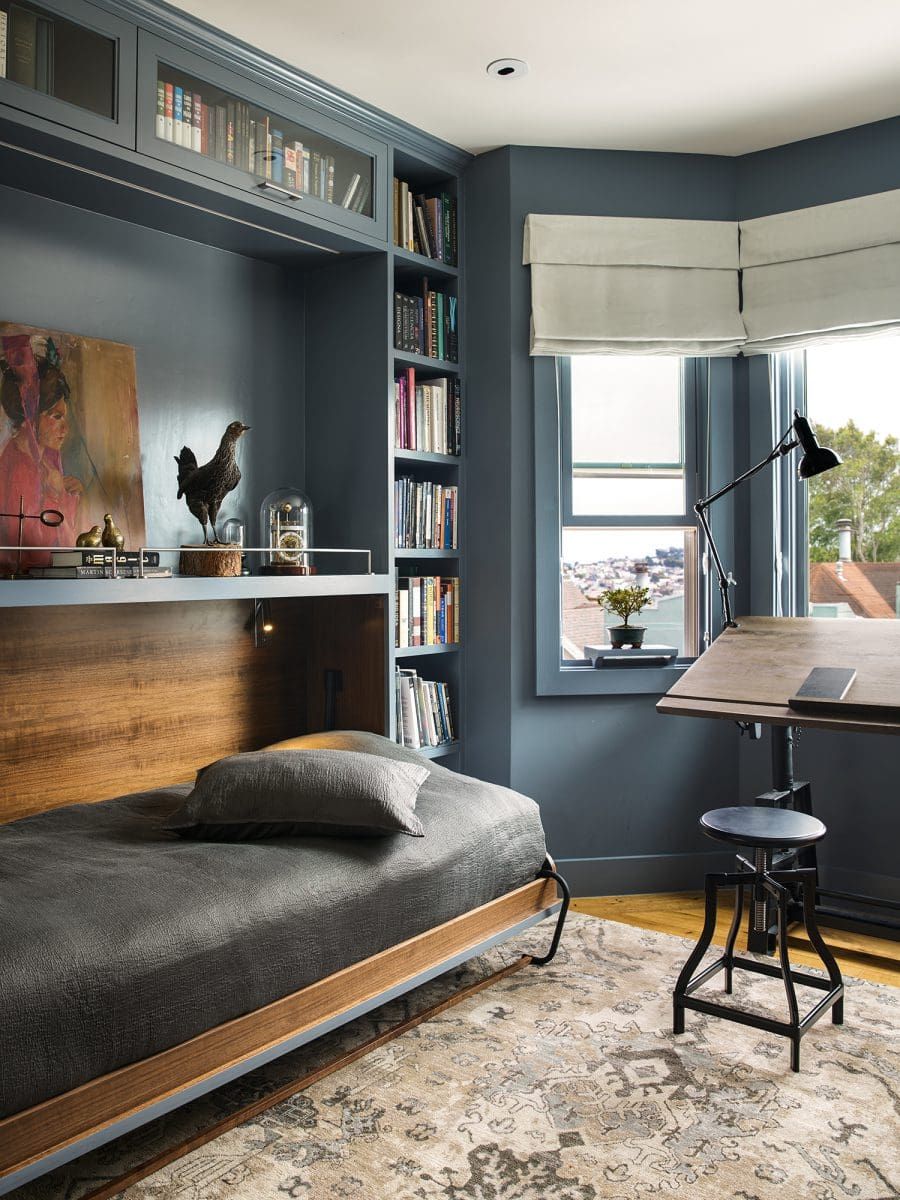 Home office with a Murphy bed that folds away when not in use