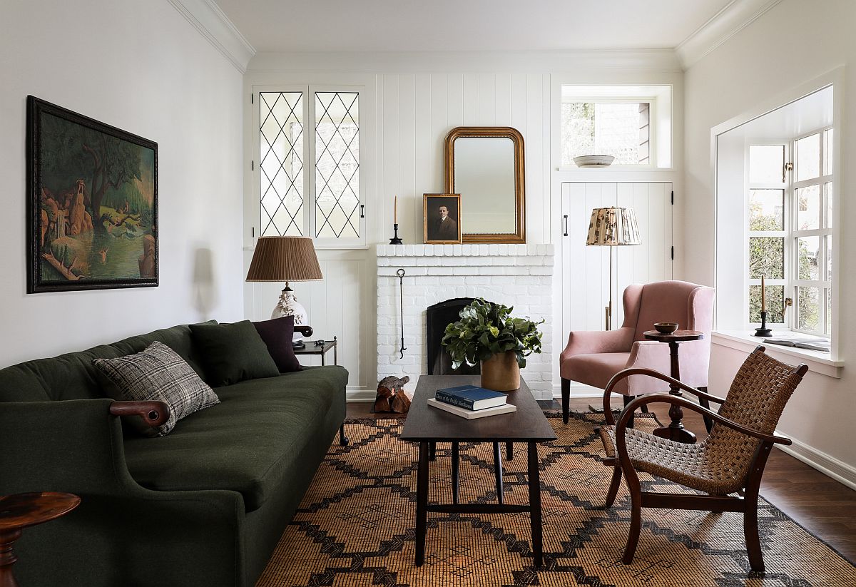 Large sofa combines a bit green with black to create a sense of uniqueness in the living room