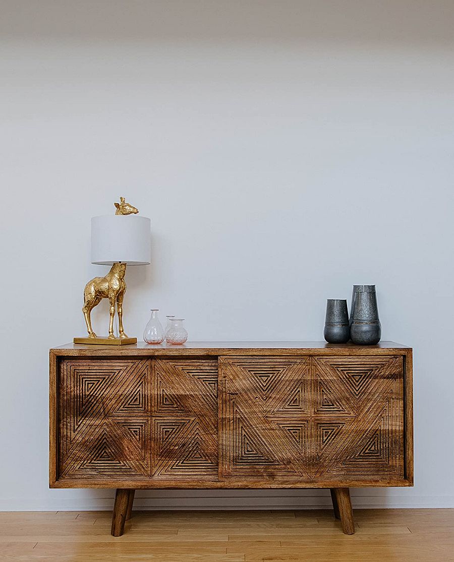 Mid-century modern side table coupled with the Harbaugh table lamp