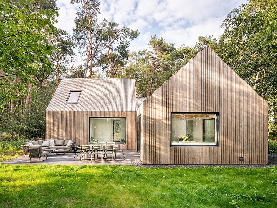 Modern cabin in the woods in Netherlands combines three different units into one