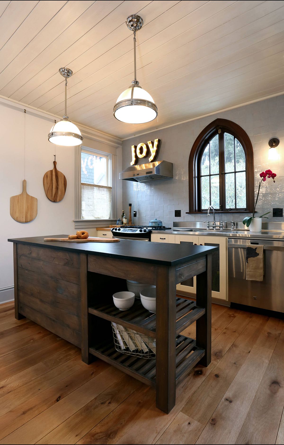 Modern eclectic touches are seamlessly combined with Victorian style in this kitchen