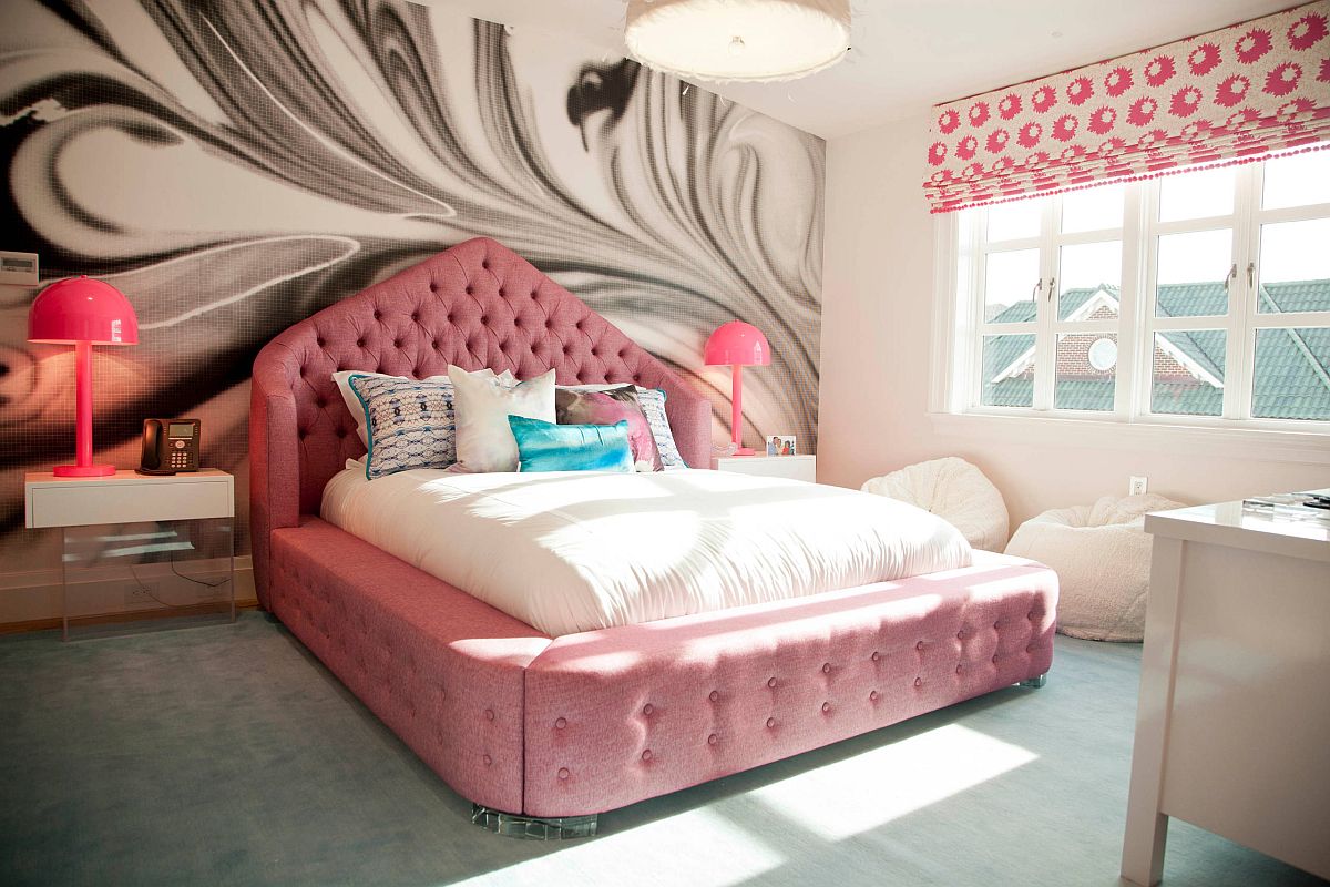 Teen girls' bedroom features a lot more extravagant accent walls than boys' bedrooms
