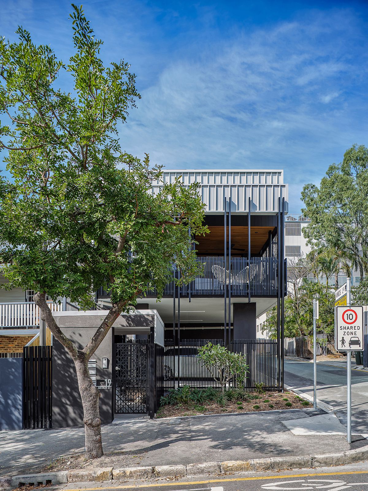 View of the contemporary home from across the street in Australia