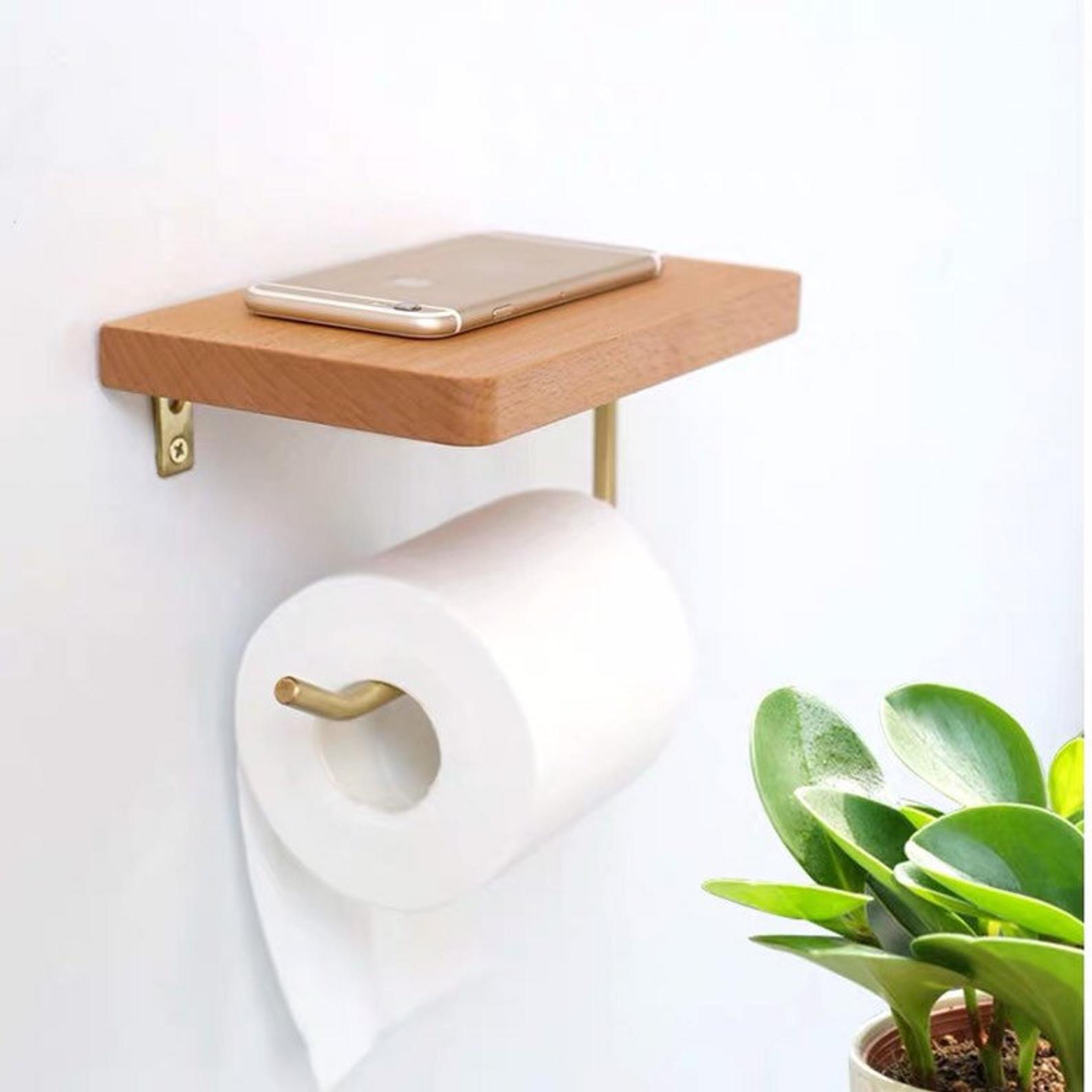 Wood and metal modern toilet paper holder