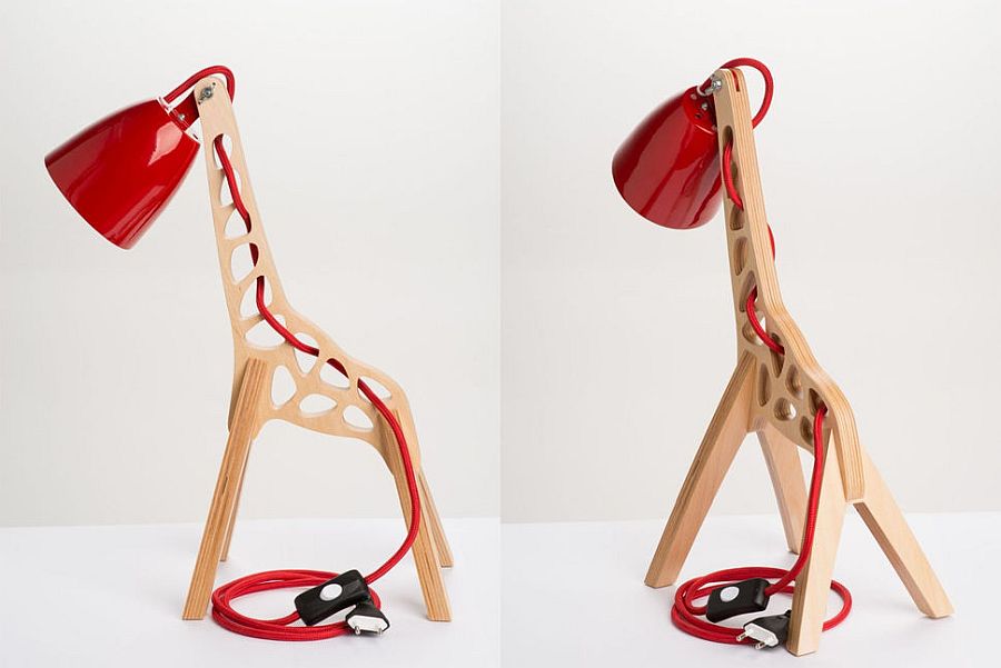 Wood and red make a lovely combination with this quirky table lamp