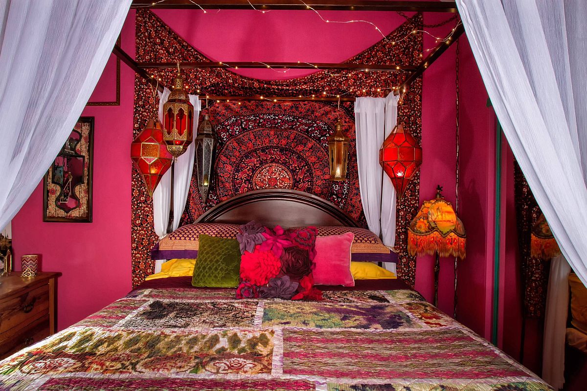 Red-themed boho bedroom.