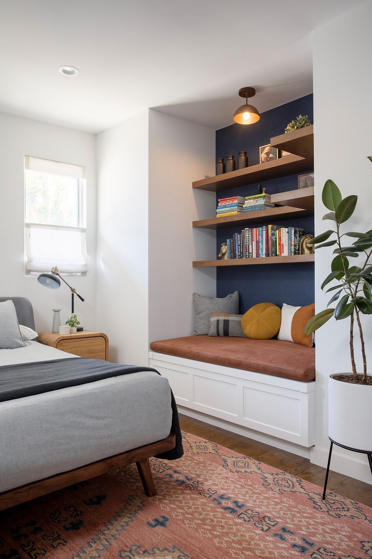 Bedroom Reading Nook with Decorative Mirrors