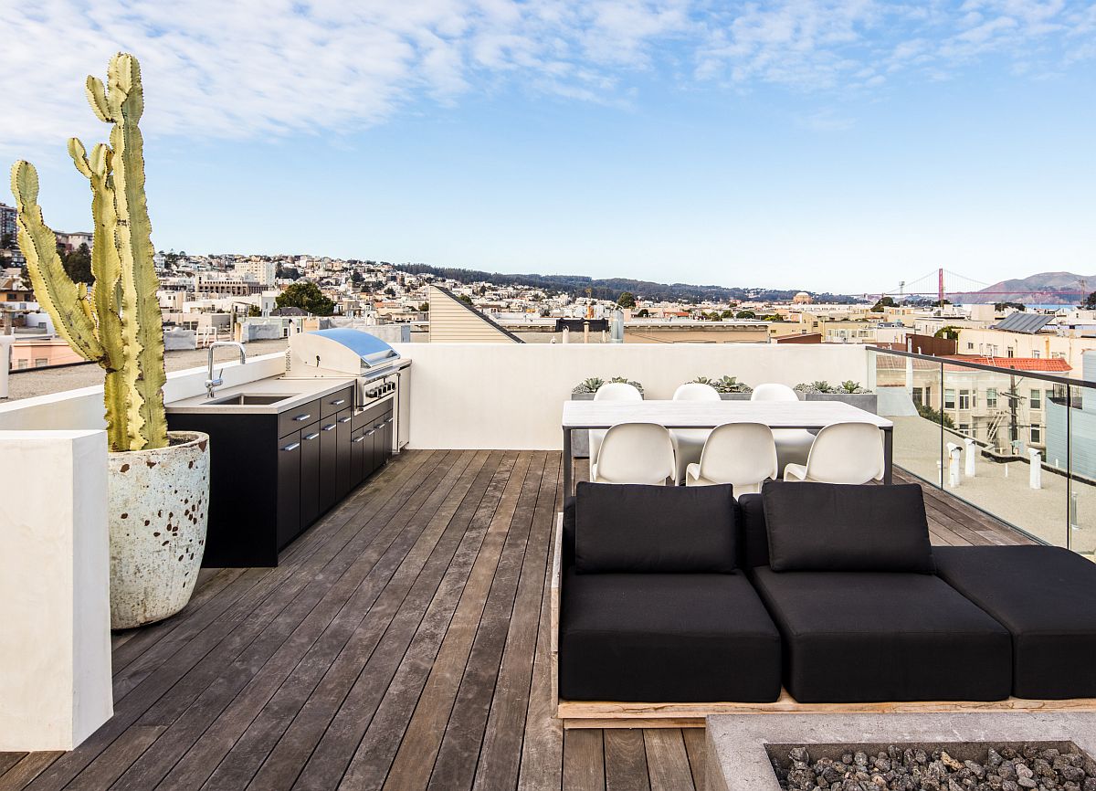 Rooftop escape of San Francisco home with small kitchen and barbecue in the corner