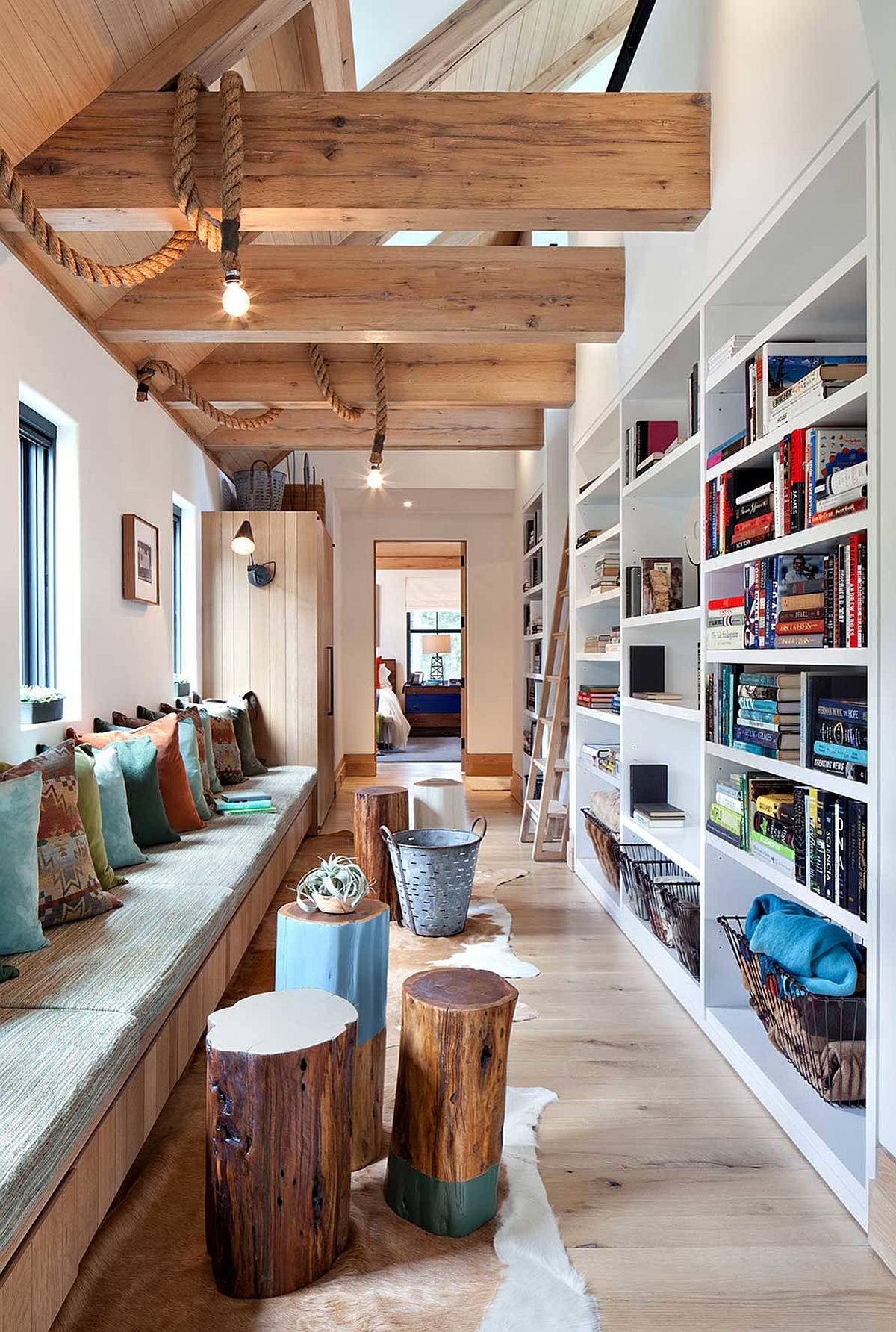 Rustic hallway acts as the perfect space to rest, relax and catch up with your favorite book!