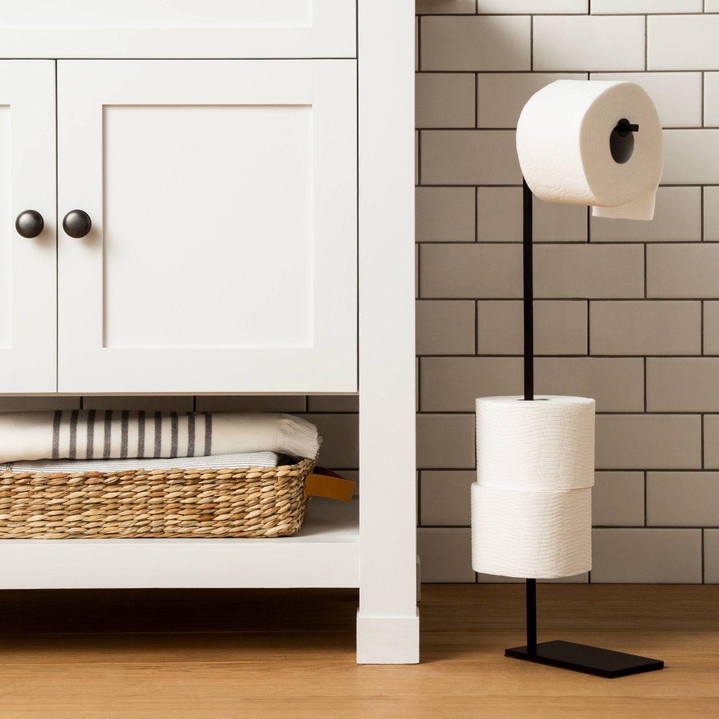 Rustic Wood Pedestal Toilet Paper Holder free-standing, Floor 