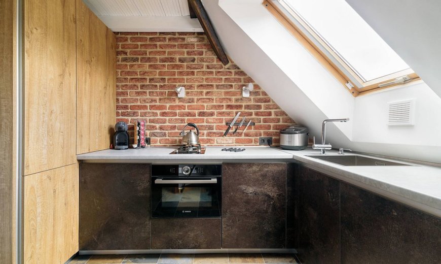 Spatial and Textural Delights: 20 Small Industrial Kitchens with Exposed Brick Finishes