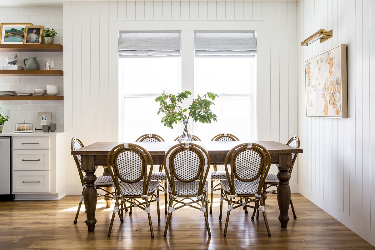 White and wood is the perfect color palette for the stylish shabby chic dining room