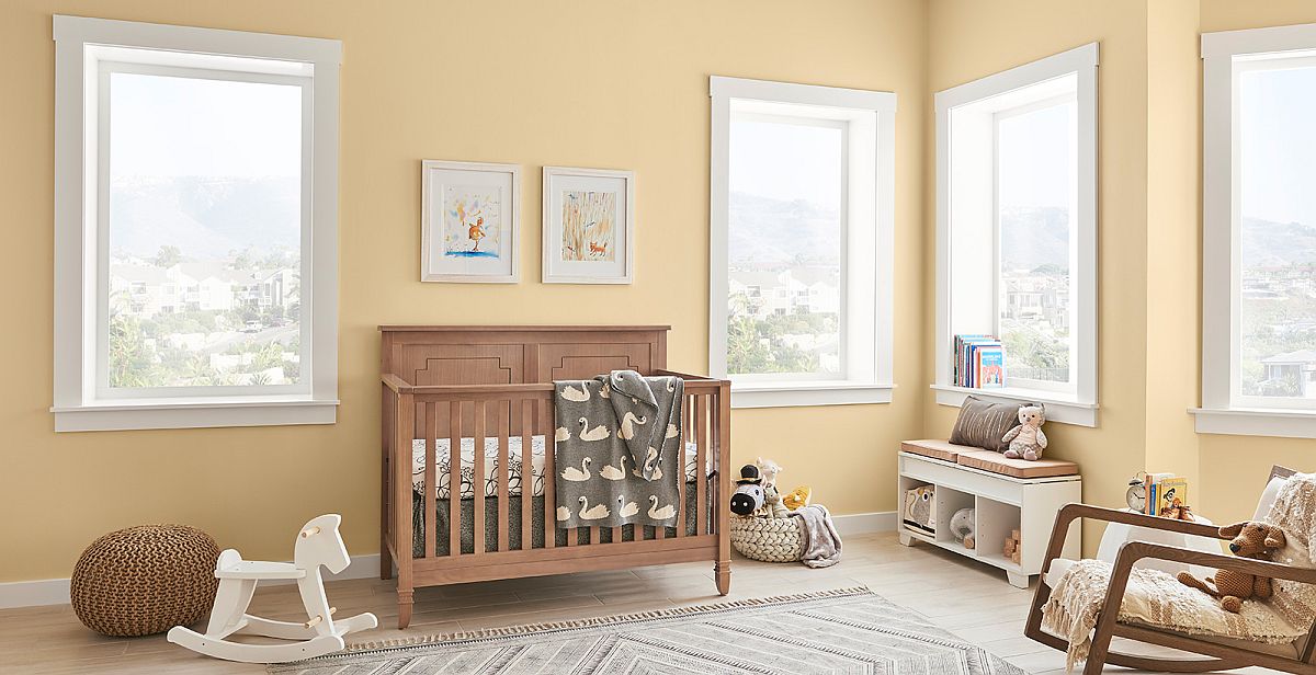 Adding just a few pops of accents can give this contemporary nursrey a more distinct fall flavor