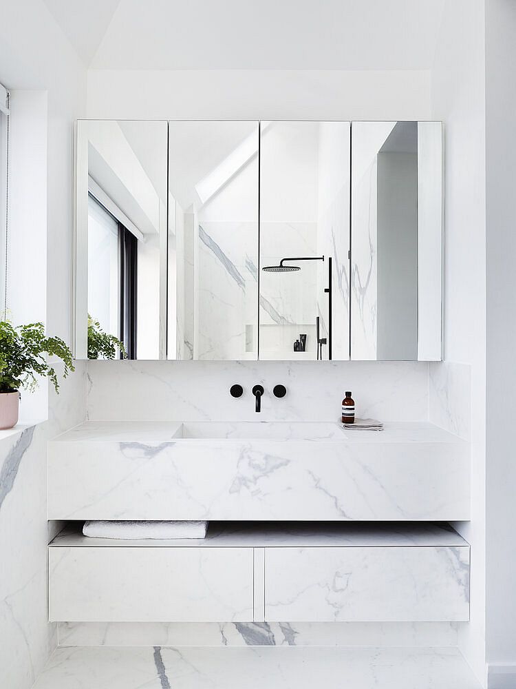 Bespoke vanity in marble with Italian design for the monochromatic contemporary bathroom