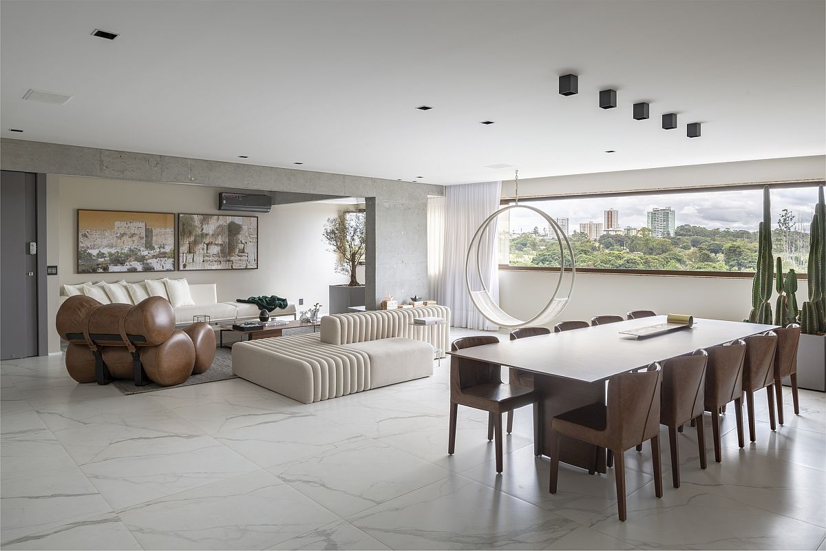 Exquisite contemporary decor accentuates the spaciousness of hi Brazilian apartment