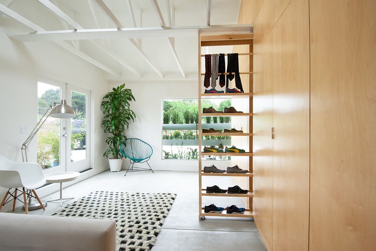 Fabulous white and wood interior of the garage turned into a functional and beautiful ADU