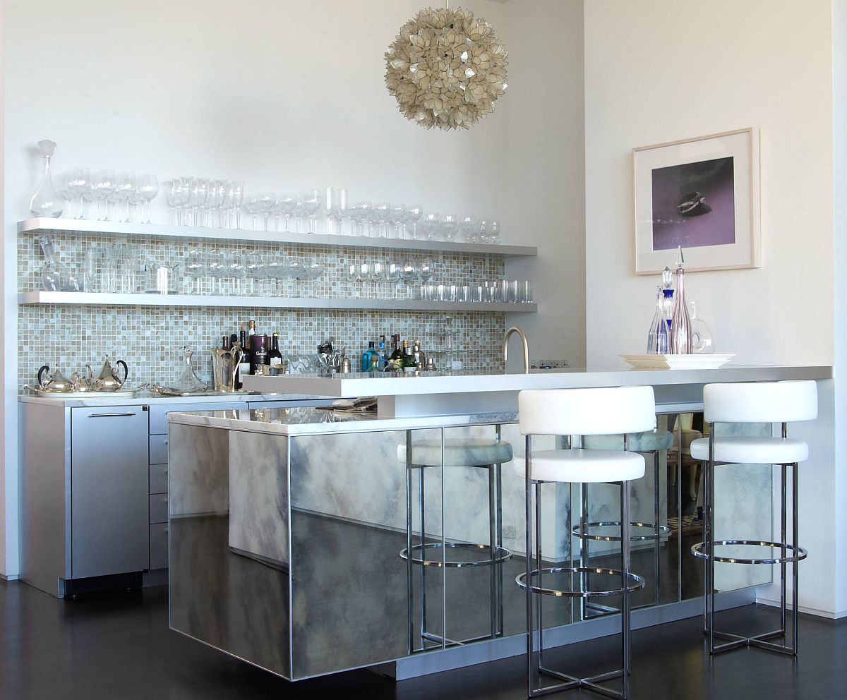 Gorgeous mirrored island looks as great in the home bar as it does in the modern kitchen