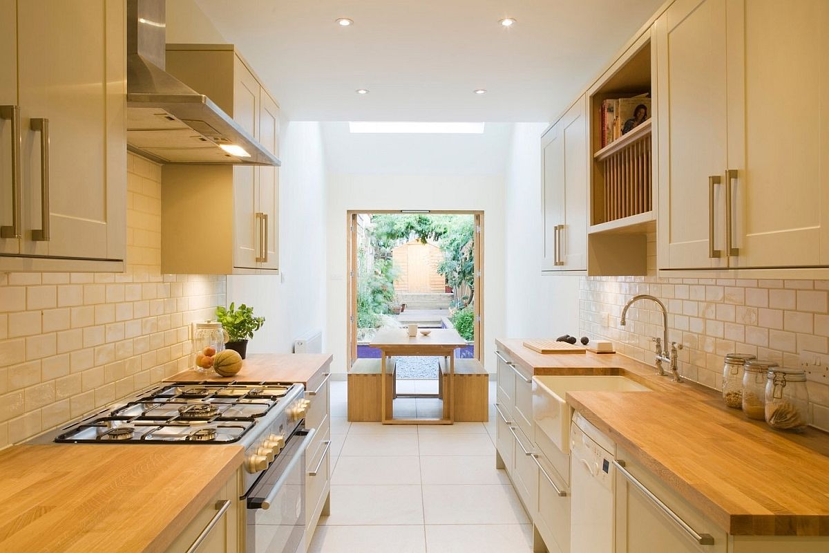 Kitchen and dining area of the Slim House in London