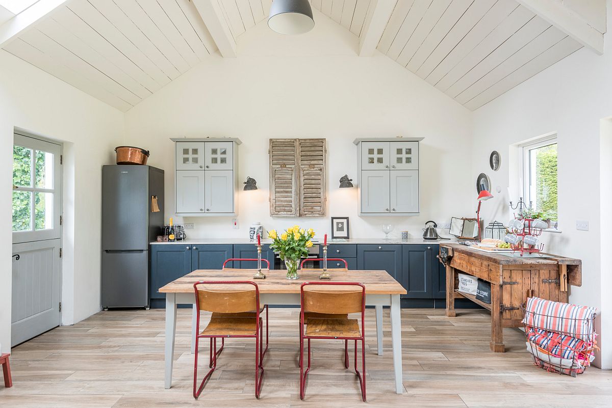 Modern farmhouse style kitchen with space to dine and relax