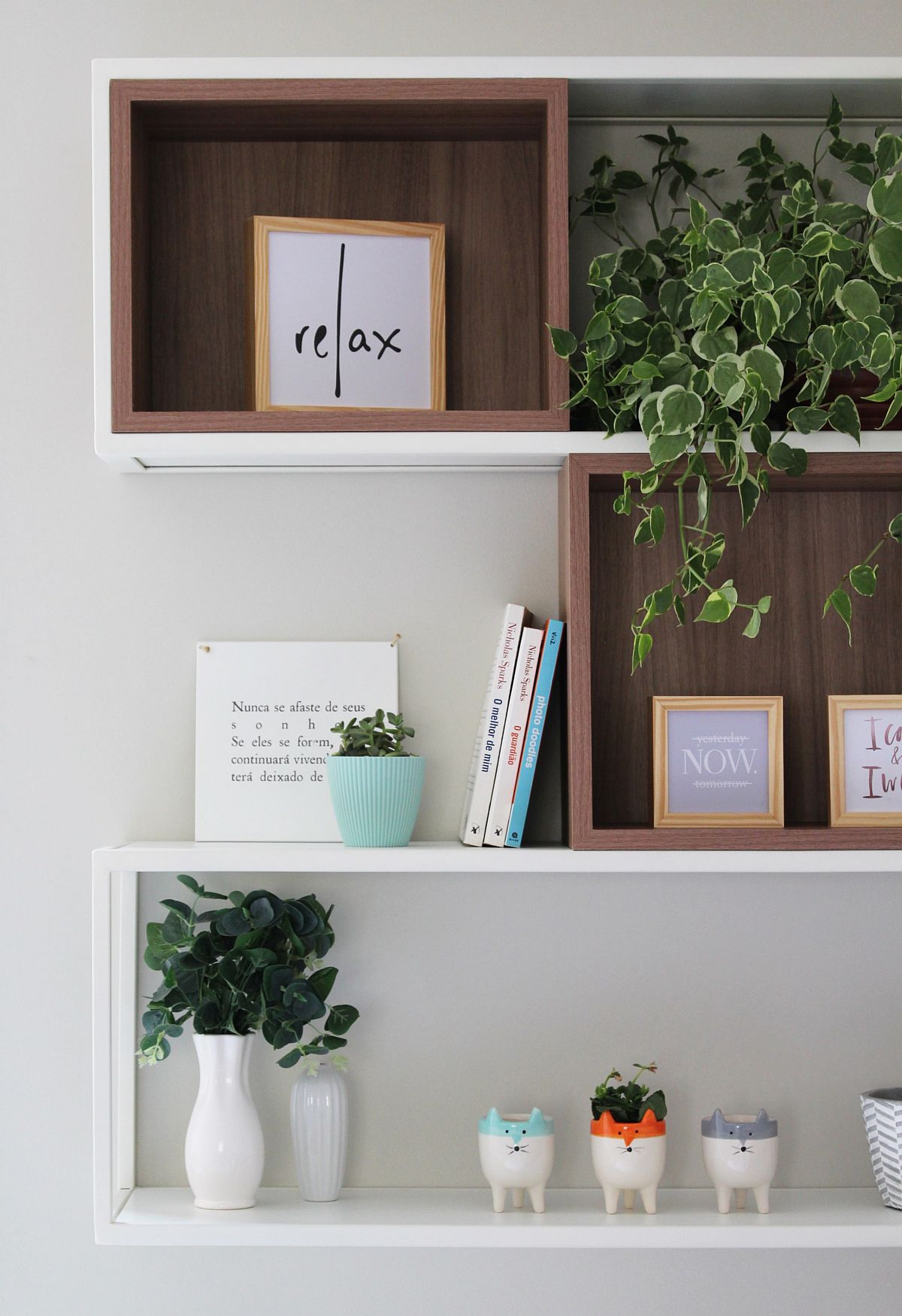 Open box-style, wall-mounted cabinets for the space-savvy modern bedroom