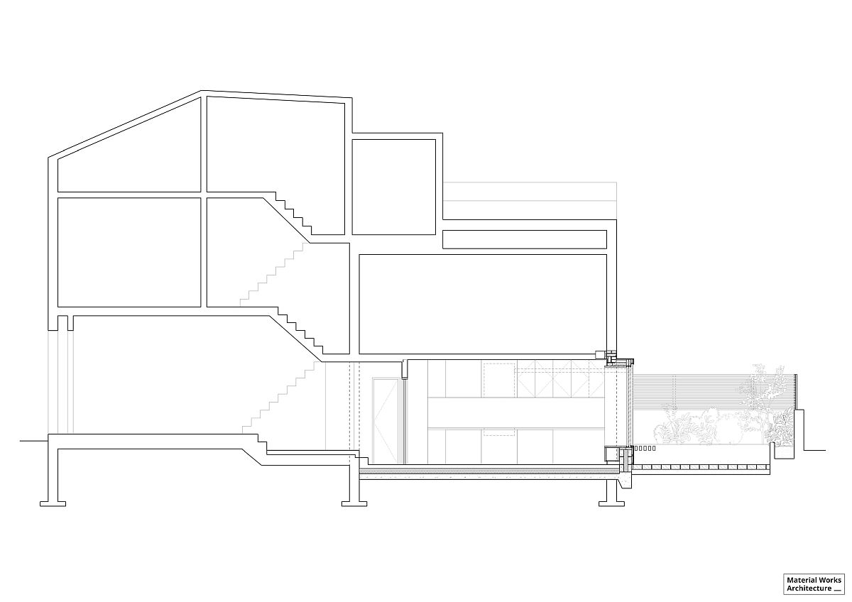 Sectional view of the altered Stoke Newington House in London