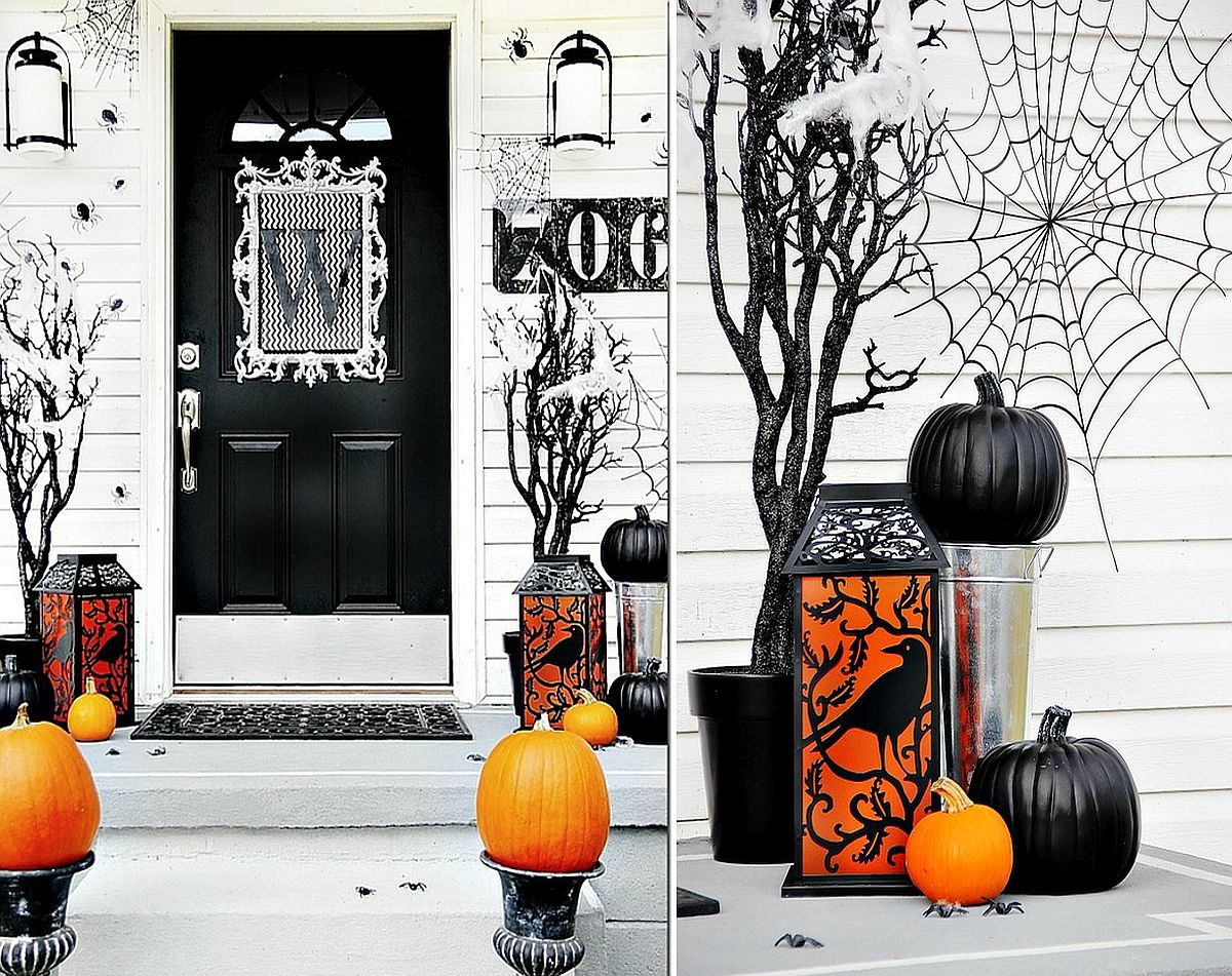 Black and orange Halloween front porch decorating idea