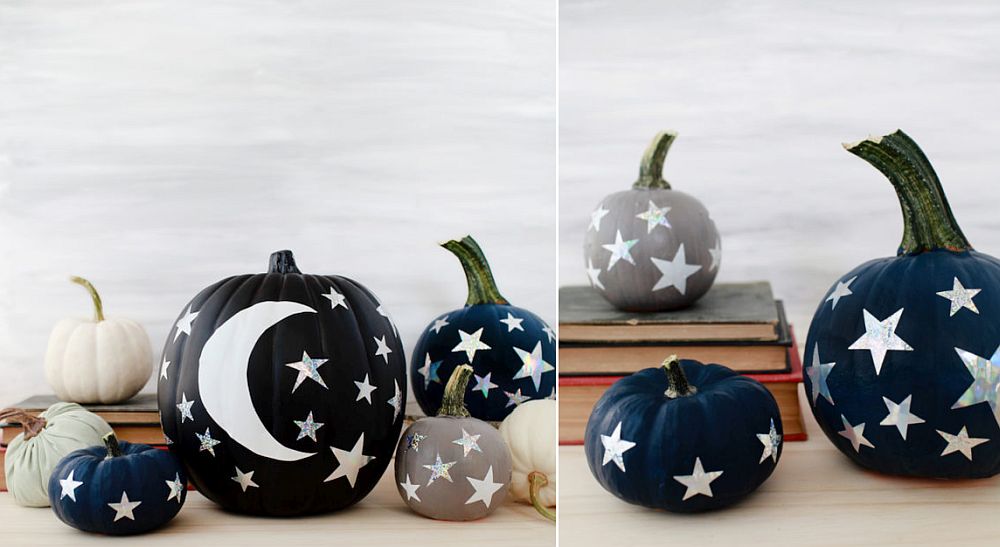 Easy to create DIY moon and stars painted pumpkins