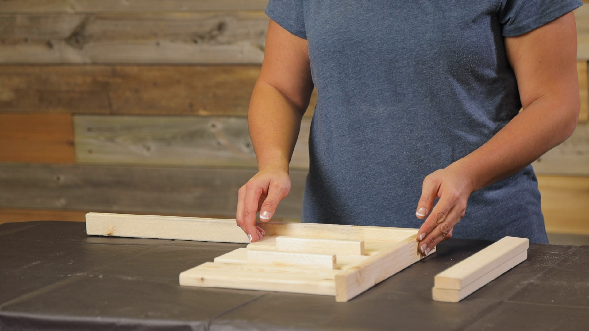 wooden jig is used to set up palette side